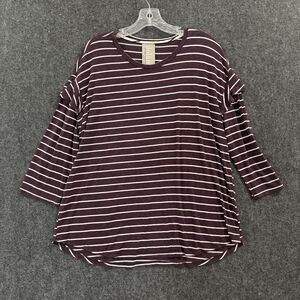 Dolan Collection Shirt Women's Large Stripe Maroon 3/4 Sleeve Made in USA Ruffle